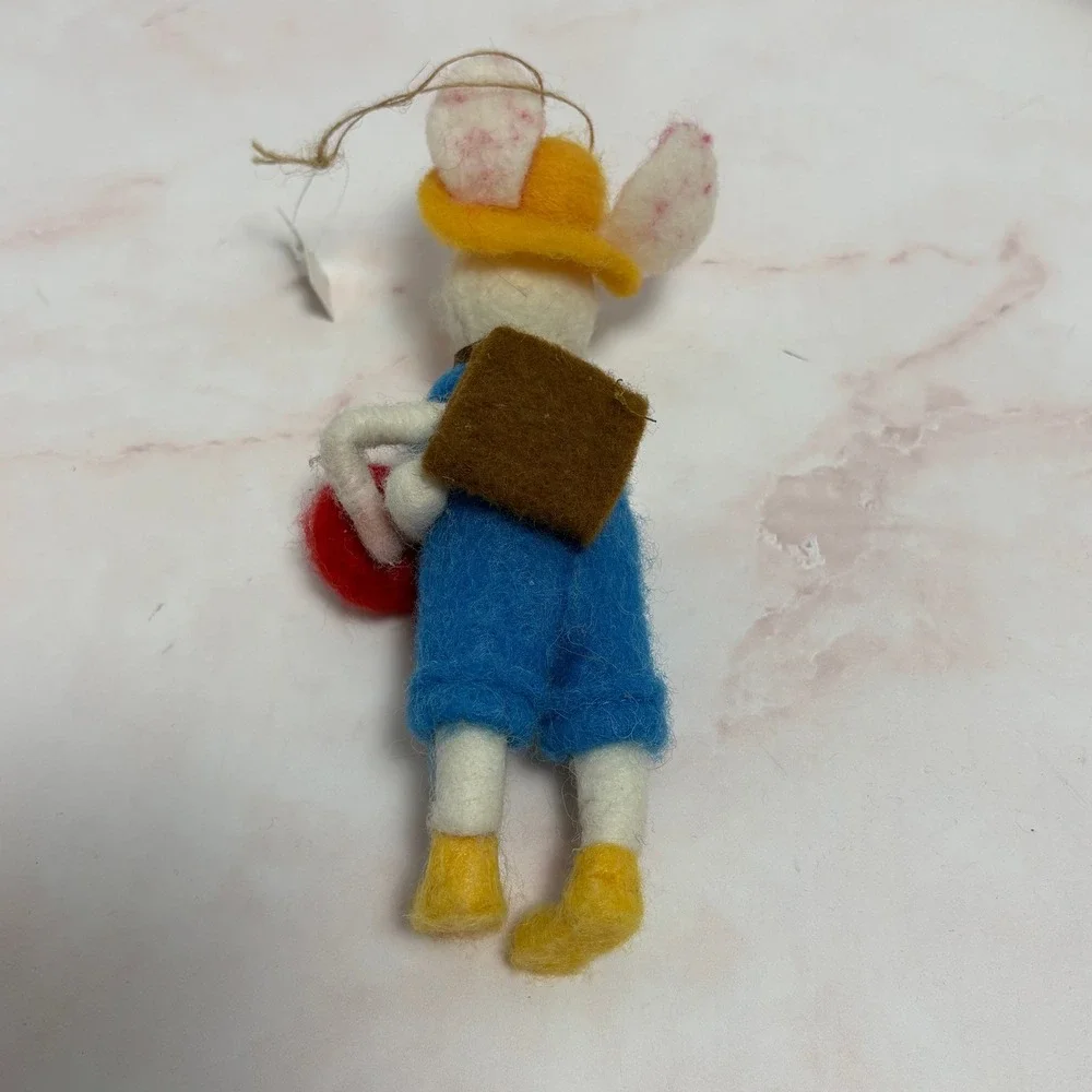 NWT World Market Felted Wool Mouse Ornament Schoolboy with Backpack and Mushroom